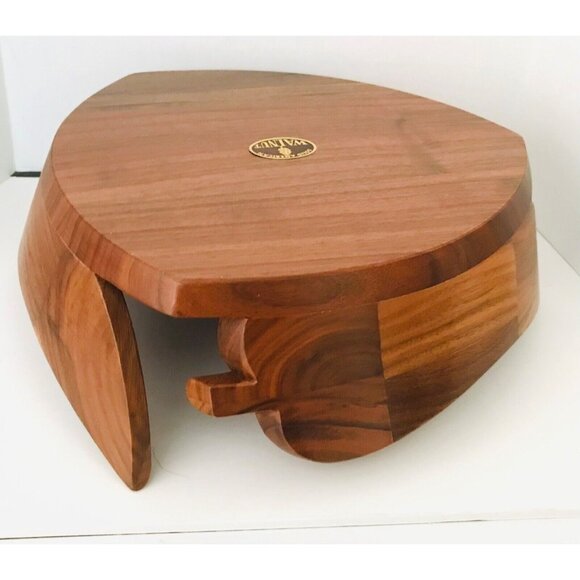 Vintage Solid Walnut Wood Mid Century Modern Bowl Leaf Motif MCM Decorative - Picture 6 of 10